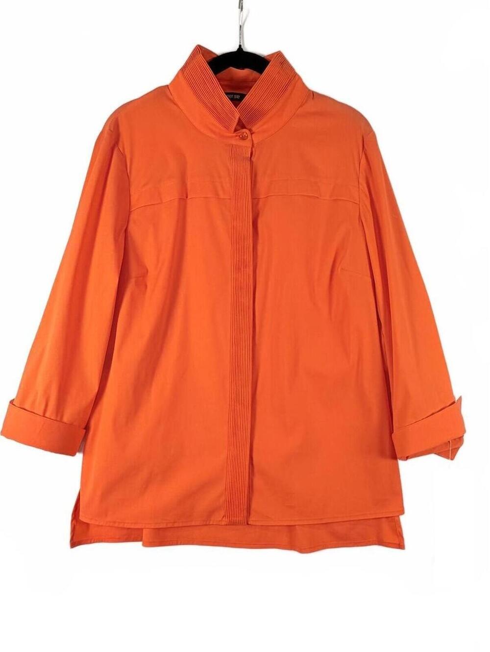 NEW! Per Se by Carlisle Orange Pintuck Pleated Placket Button Down Shirt Size 12